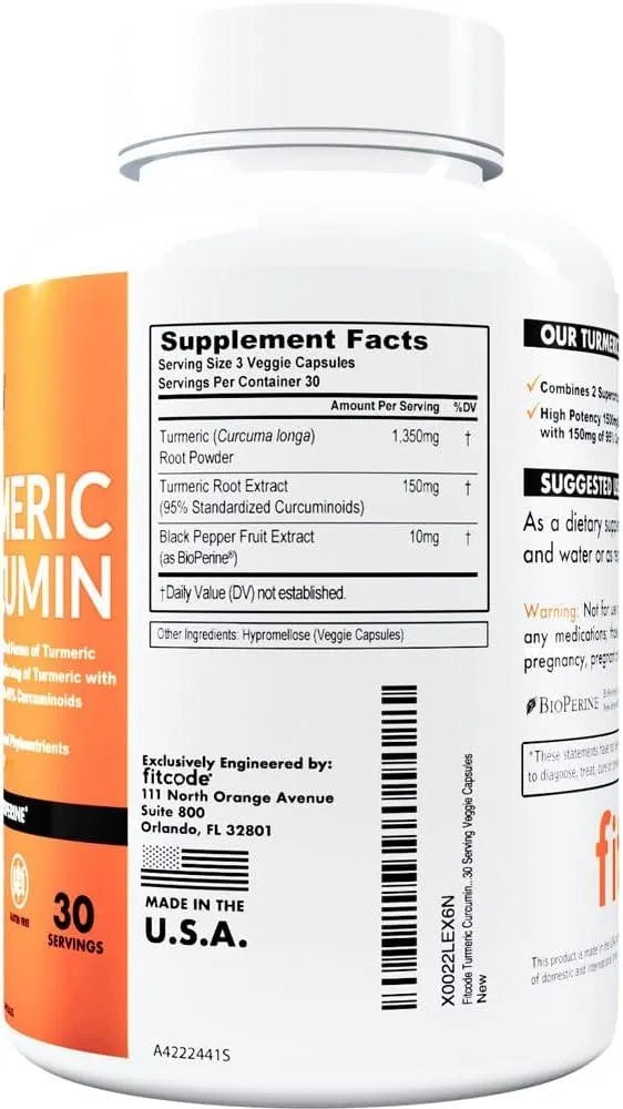 FITCODE - fitcode Turmeric Curcumin with 95% Curcuminoids 1500Mg. 90 Capsulas - The Red Vitamin MX - Suplementos Alimenticios - {{ shop.shopifyCountryName }}