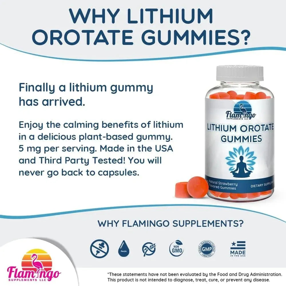 FLAMINGO SUPPLEMENTS - Flamingo Supplements Lithium Orotate Gummies 5Mg. 60 Gomitas - The Red Vitamin MX - Suplementos Alimenticios - {{ shop.shopifyCountryName }}