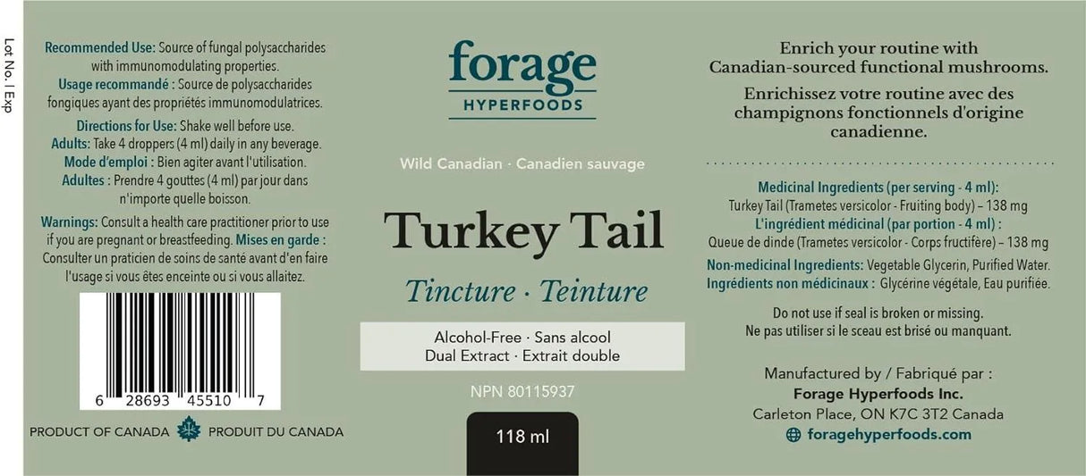 FORAGE HYPERFOODS - Forage Hyperfoods Canadian Wild Turkey Tail Mushroom Superfood Liquid 118Ml. - The Red Vitamin MX - Suplementos Alimenticios - {{ shop.shopifyCountryName }}