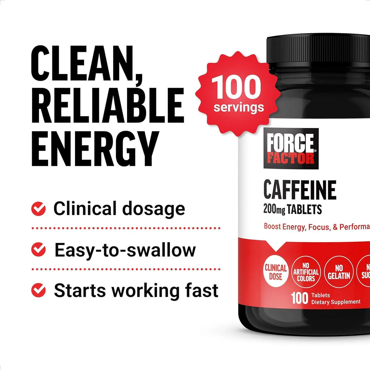 FORCE FACTOR - Force Factor Caffeine Pills 200Mg. 100 Tabletas - The Red Vitamin MX - Suplementos Alimenticios - {{ shop.shopifyCountryName }}