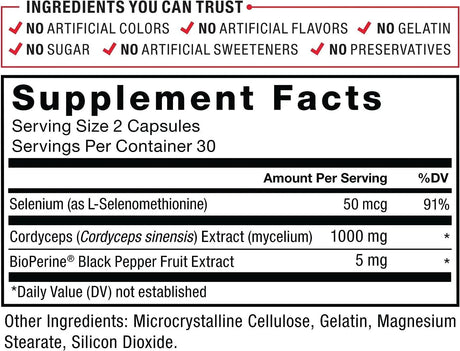 FORCE FACTOR - Force Factor Cordyceps Capsules 1000Mg. 60 Capsulas - The Red Vitamin MX - Suplementos Alimenticios - {{ shop.shopifyCountryName }}