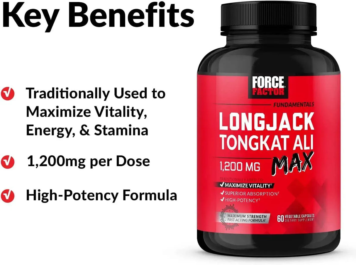 FORCE FACTOR - Force Factor Longjack Tongkat Ali Max 1200Mg. 60 Capsulas - The Red Vitamin MX - Suplementos Alimenticios - {{ shop.shopifyCountryName }}