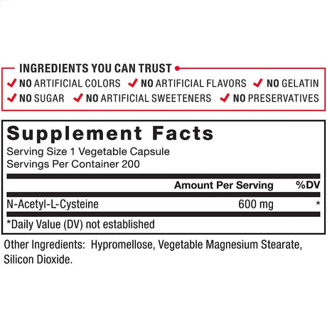 FORCE FACTOR - Force Factor NAC Supplement N-Acetyl Cysteine 600Mg. 200 Capsulas - The Red Vitamin MX - Suplementos Alimenticios - {{ shop.shopifyCountryName }}