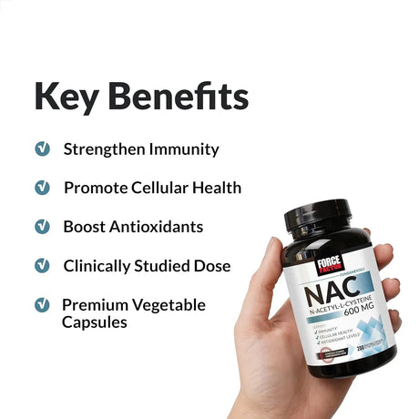 FORCE FACTOR - Force Factor NAC Supplement N-Acetyl Cysteine 600Mg. 200 Capsulas - The Red Vitamin MX - Suplementos Alimenticios - {{ shop.shopifyCountryName }}