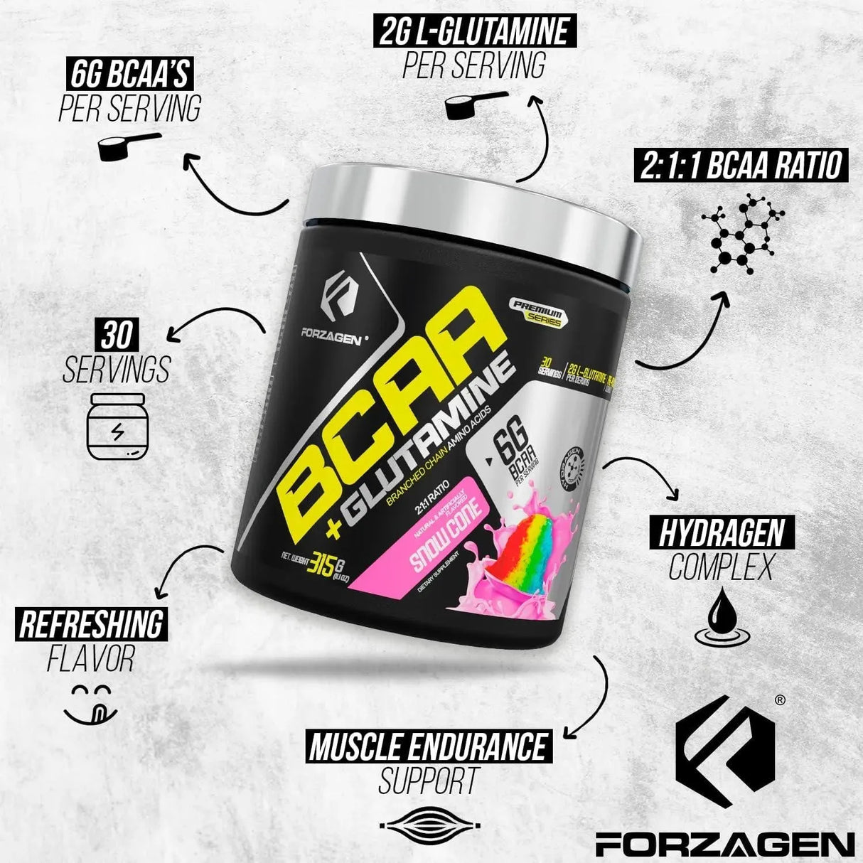 FORZAGEN - Forzagen BCAAS Amino Acids Powder Snow Cone 30 Servicios 315Gr. - The Red Vitamin MX - Suplementos Alimenticios - {{ shop.shopifyCountryName }}