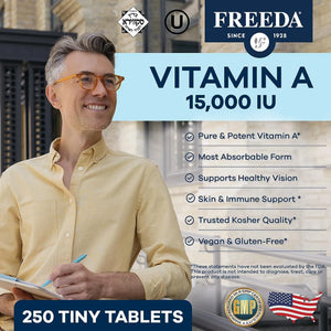 FREEDA - Freeda Kosher Vitamin A Palmitate 15,000 IU 250 Tabletas - The Red Vitamin MX - Suplementos Alimenticios - {{ shop.shopifyCountryName }}