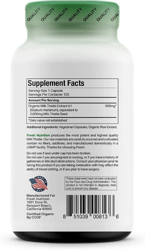 FRESH NUTRITION - Fresh Nutrition Milk Thistle Organic 2000Mg. 120 Capsulas - The Red Vitamin MX - Suplementos Alimenticios - {{ shop.shopifyCountryName }}