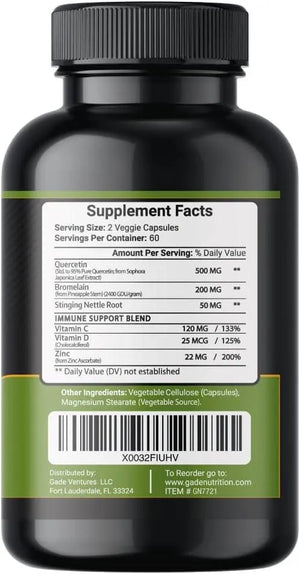 GADE NUTRITION - Gade Nutrition Quercetin with Vitamin C and Zinc 500Mg. 120 Capsulas - The Red Vitamin MX - Suplementos Alimenticios - {{ shop.shopifyCountryName }}