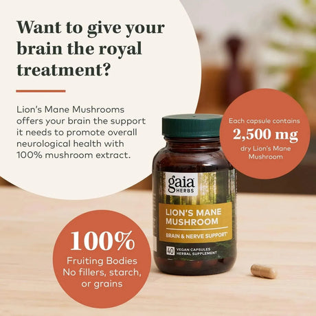 GAIA HERBS - Gaia Herbs Lion’s Mane Mushroom 40 Capsulas - The Red Vitamin MX - Suplementos Alimenticios - {{ shop.shopifyCountryName }}