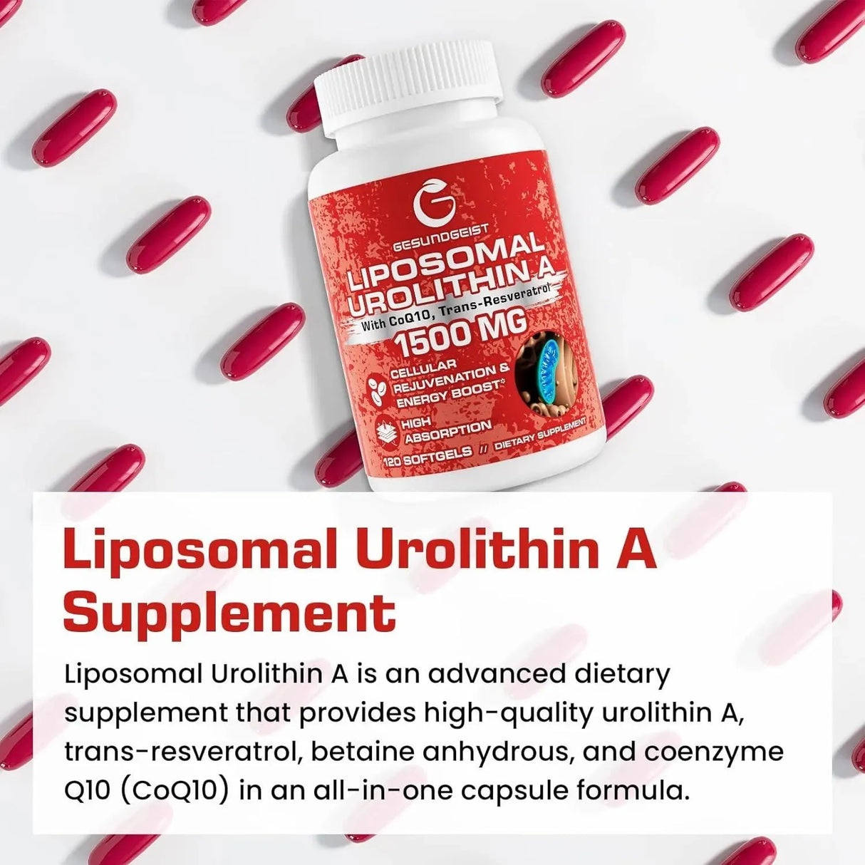 GESUNDGEIST - Gesundgeist Liposomal Urolithin A 1500Mg. 120 Capsulas Blandas 2 Pack - The Red Vitamin MX - Suplementos Alimenticios - {{ shop.shopifyCountryName }}