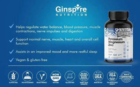 GINSPIRE NUTRITION - Ginspire Nutrition Potassium Magnesium Supplements w/Zinc 90 Capsulas - The Red Vitamin MX - Suplementos Alimenticios - {{ shop.shopifyCountryName }}