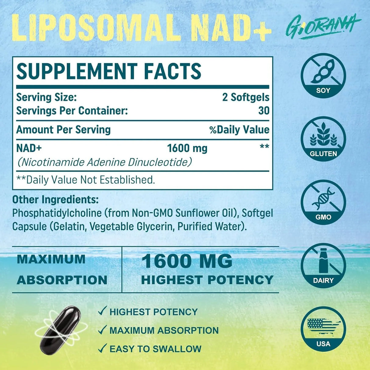 GIORANA - GIORANA 1600Mg. Liposomal NAD+ Supplement 60 Capsulas Blandas - The Red Vitamin MX - Suplementos Alimenticios - {{ shop.shopifyCountryName }}