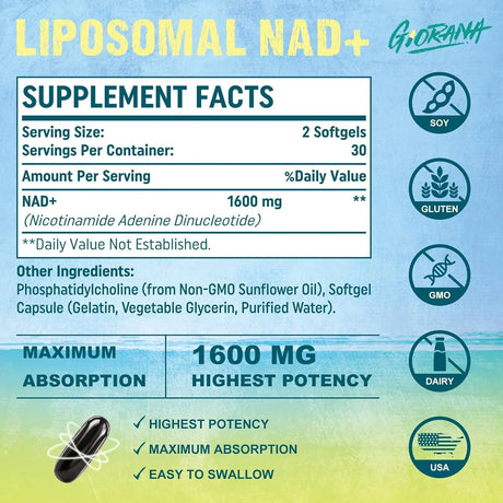 GIORANA - GIORANA 1600Mg. Liposomal NAD+ Supplement 60 Capsulas Blandas - The Red Vitamin MX - Suplementos Alimenticios - {{ shop.shopifyCountryName }}