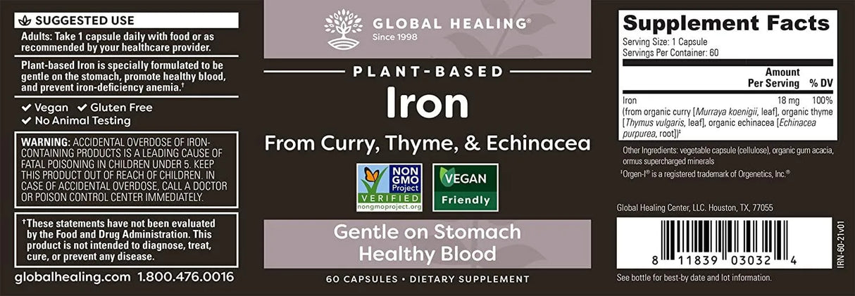 GLOBAL HEALING CENTER - Global Healing Iron Supplement for Women and Men 60 Capsulas - The Red Vitamin MX - Suplementos Alimenticios - {{ shop.shopifyCountryName }}