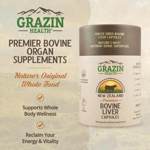 GRAZIN HEALTH - Grazin Health Grass Fed Beef Liver from New Zealand 3000Mg. 180 Capsulas - The Red Vitamin MX - Suplementos Alimenticios - {{ shop.shopifyCountryName }}