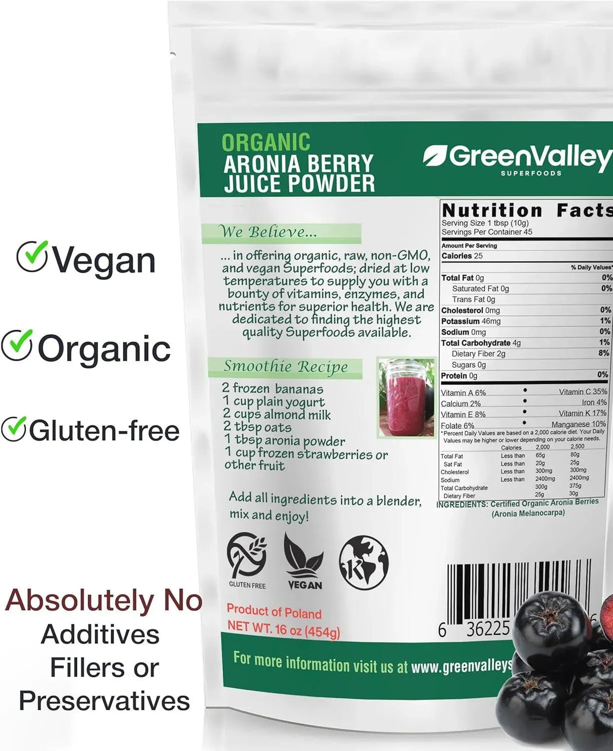 GREEN VALLEY SUPERFOODS - Green Valley Superfoods Organic Aronia Berry Juice Chokeberry Powder 12 Oz. - The Red Vitamin MX - Suplementos Alimenticios - {{ shop.shopifyCountryName }}