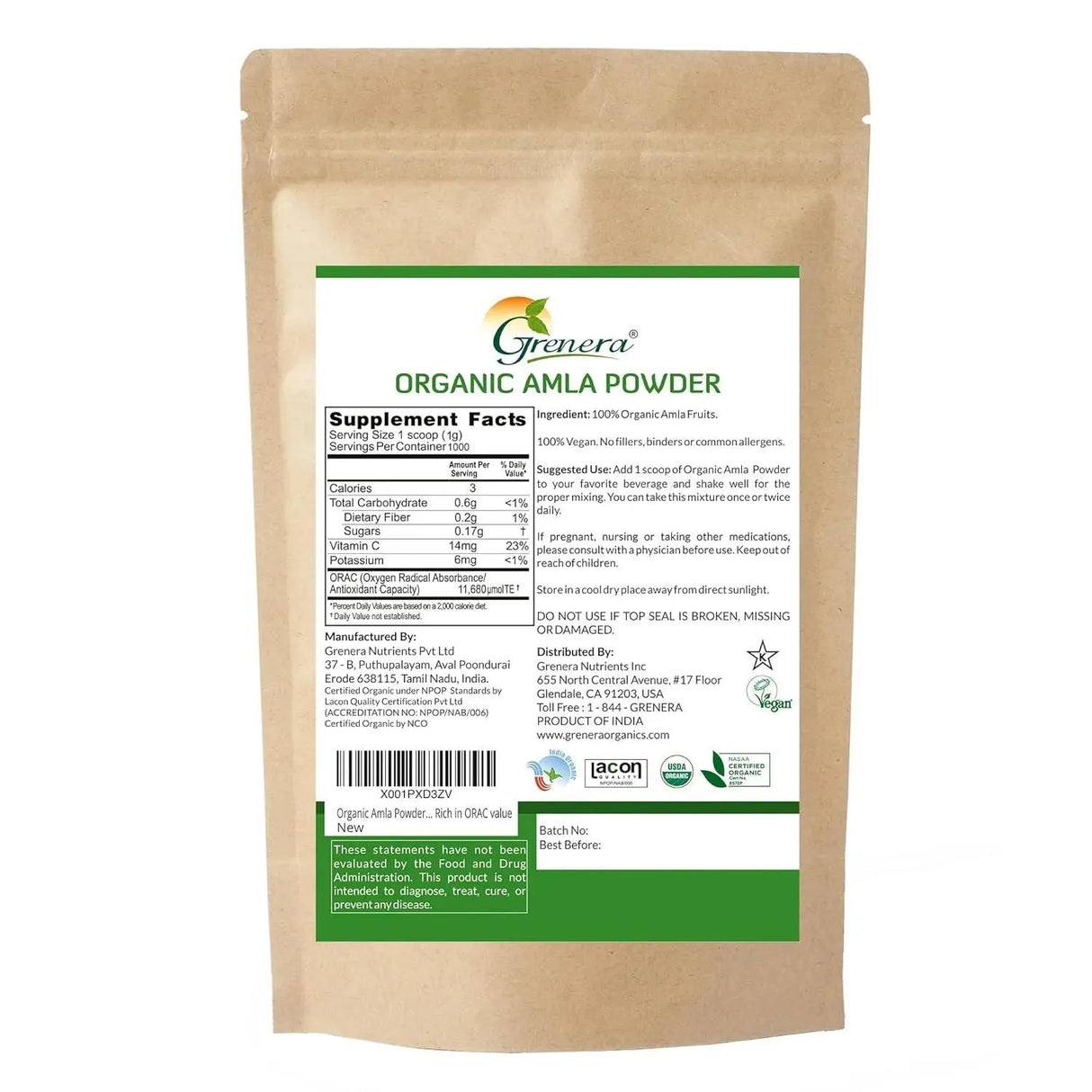 GRENERA - Grenera Organic Amla Powder 1 Kg. - The Red Vitamin MX - Suplementos Alimenticios - {{ shop.shopifyCountryName }}