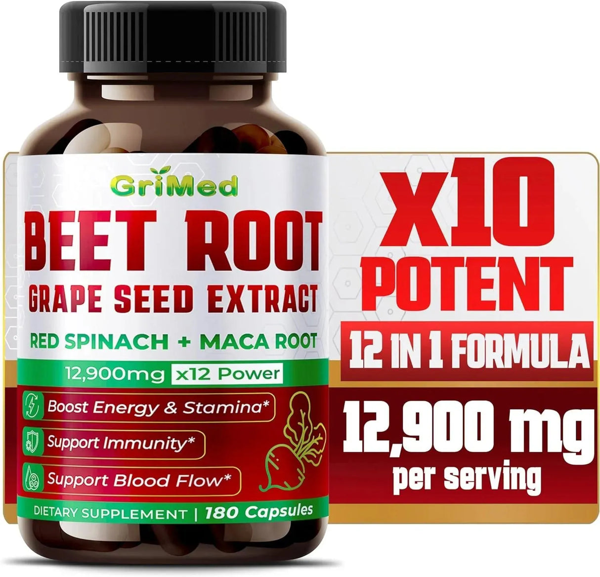 GRIMED - GriMed Beet Root x12 Potency with Grape Seed Extract 180 Capsulas - The Red Vitamin MX - Suplementos Alimenticios - {{ shop.shopifyCountryName }}