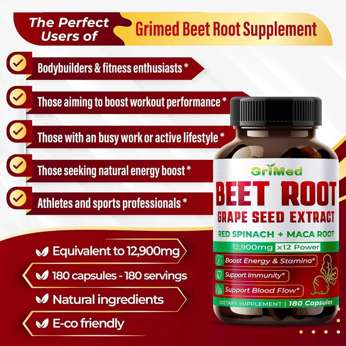 GRIMED - GriMed Beet Root x12 Potency with Grape Seed Extract 180 Capsulas - The Red Vitamin MX - Suplementos Alimenticios - {{ shop.shopifyCountryName }}