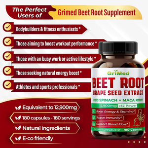 GRIMED - GriMed Beet Root x12 Potency with Grape Seed Extract 180 Capsulas - The Red Vitamin MX - Suplementos Alimenticios - {{ shop.shopifyCountryName }}