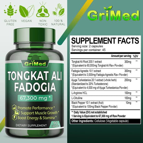 GRIMED - GriMed Concentrated Extract Tongkat Ali + Fadogia Agrestis 67300Mg. 90 Capsulas - The Red Vitamin MX - Suplementos Alimenticios - {{ shop.shopifyCountryName }}