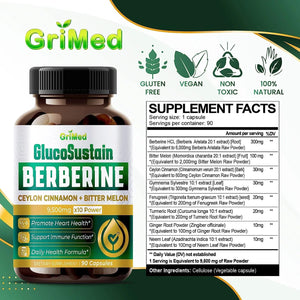 GRIMED - GriMed GlucoSustain Berberine 9,500Mg. 90 Capsulas - The Red Vitamin MX - Suplementos Alimenticios - {{ shop.shopifyCountryName }}