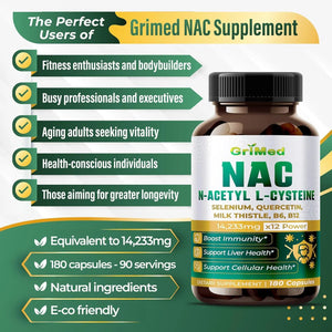 GRIMED - GriMed NAC N-Acetyl Cysteine 180 Capsulas - The Red Vitamin MX - Suplementos Alimenticios - {{ shop.shopifyCountryName }}