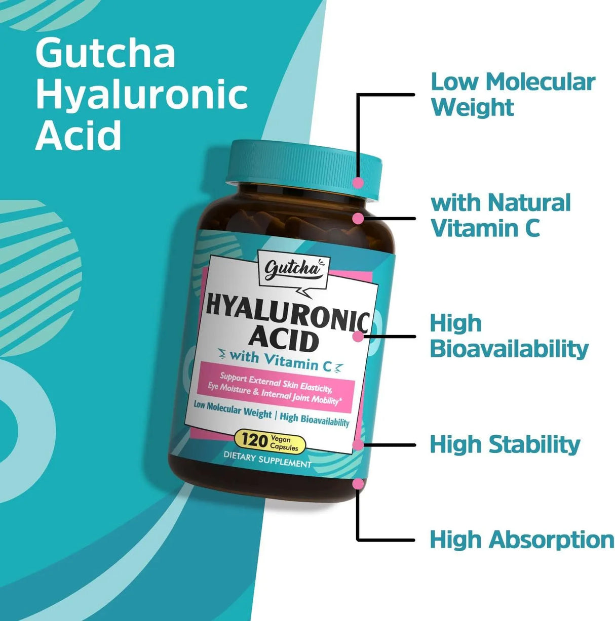 GUTCHA - Gutcha Hyaluronic Acid with Vitamin C 120 Capsulas - The Red Vitamin MX - Suplementos Alimenticios - {{ shop.shopifyCountryName }}