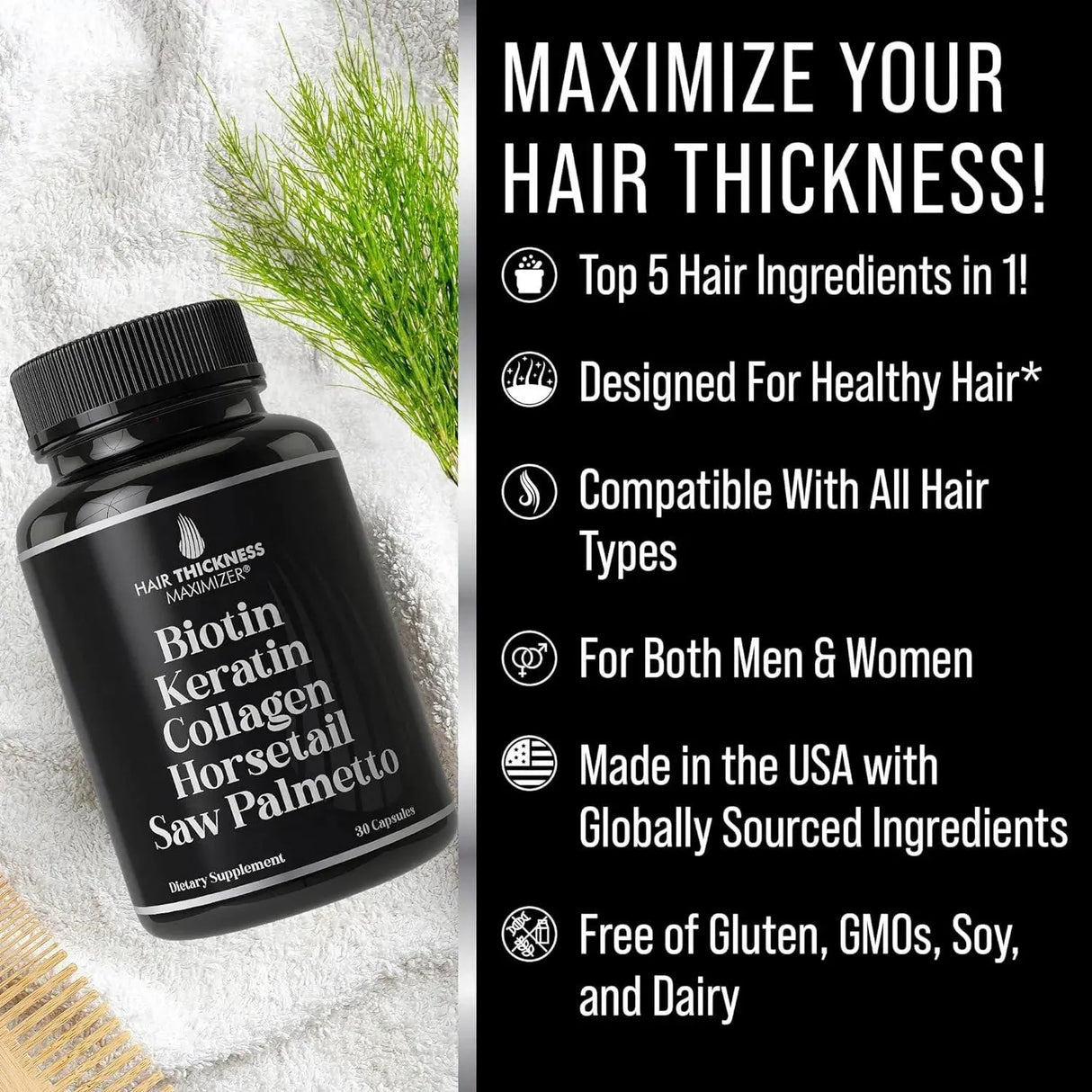 HAIR THICKNESS MAXIMIZER - Hair Thickness Maximizer Biotin + Keratin + Collagen + Horsetail + Saw Palmetto 30 Capsulas - The Red Vitamin MX - Suplementos Alimenticios - {{ shop.shopifyCountryName }}