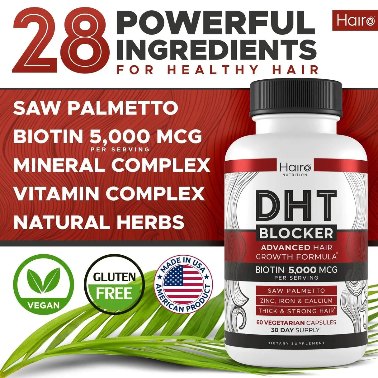 HAIRO NUTRITION - Hairo Nutrition DHT Blocker Hair Growth 60 Capsulas - The Red Vitamin MX - Suplementos Alimenticios - {{ shop.shopifyCountryName }}