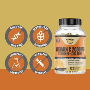 HAPPI MI NUTRITION - Happi Mi Nutrition Vitamin C 2000Mg. Zinc 40Mg. Vitamin D3 5000 IU 120 Capsulas - The Red Vitamin MX - Suplementos Alimenticios - {{ shop.shopifyCountryName }}