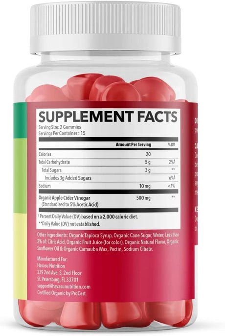 HAVASU NUTRITION - Havasu Organic Apple Cider Vinegar Gummies 30 Gomitas - The Red Vitamin MX - Suplementos Alimenticios - {{ shop.shopifyCountryName }}