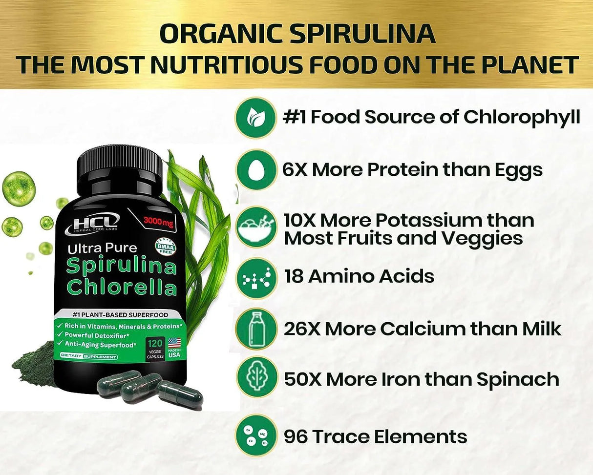 HCL - HCL HERBAL CODE LABS Chlorella Spirulina 120 Capsulas - The Red Vitamin MX - Suplementos Alimenticios - {{ shop.shopifyCountryName }}