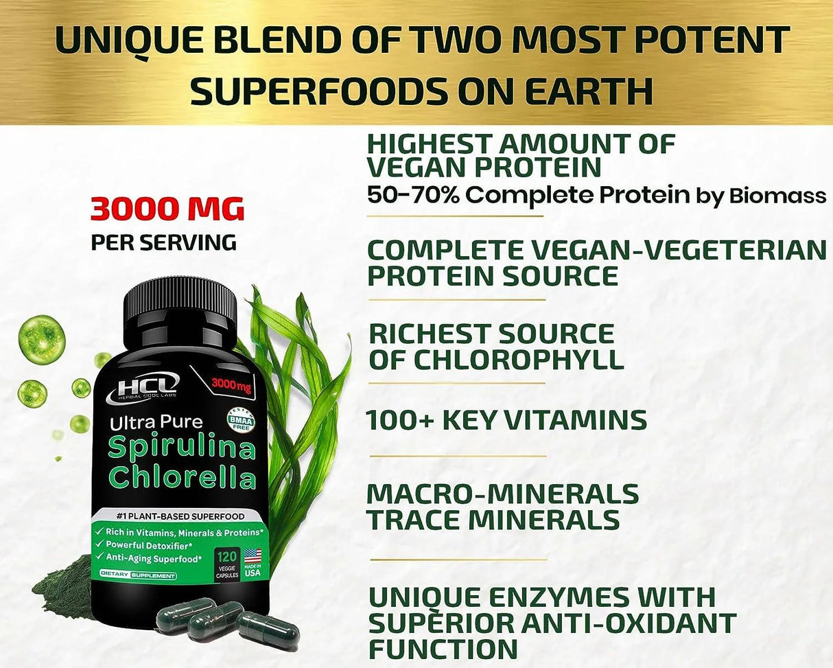 HCL - HCL HERBAL CODE LABS Chlorella Spirulina 120 Capsulas - The Red Vitamin MX - Suplementos Alimenticios - {{ shop.shopifyCountryName }}