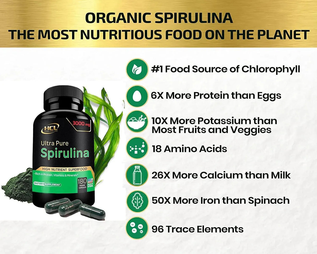 HCL - HCL Organic Spirulina Powder Capsules 3000Mg. 180 Capsulas - The Red Vitamin MX - Suplementos Alimenticios - {{ shop.shopifyCountryName }}