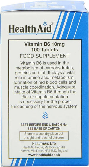 HEALTH AID - Health Aid Vitamin B6 10Mg. 100 Tabletas - The Red Vitamin MX - Suplementos Alimenticios - {{ shop.shopifyCountryName }}