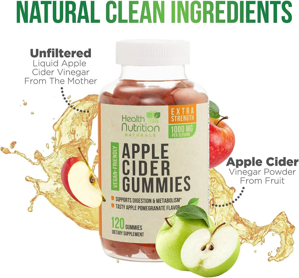 HEALTH NUTRITION NATURALS - Health Nutrition Naturals Vegan Apple Cider Vinegar Gummies 120 Gomitas - The Red Vitamin MX - Suplementos Alimenticios - {{ shop.shopifyCountryName }}