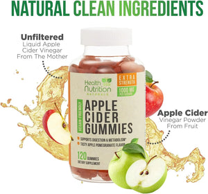 HEALTH NUTRITION NATURALS - Health Nutrition Naturals Vegan Apple Cider Vinegar Gummies 120 Gomitas - The Red Vitamin MX - Suplementos Alimenticios - {{ shop.shopifyCountryName }}