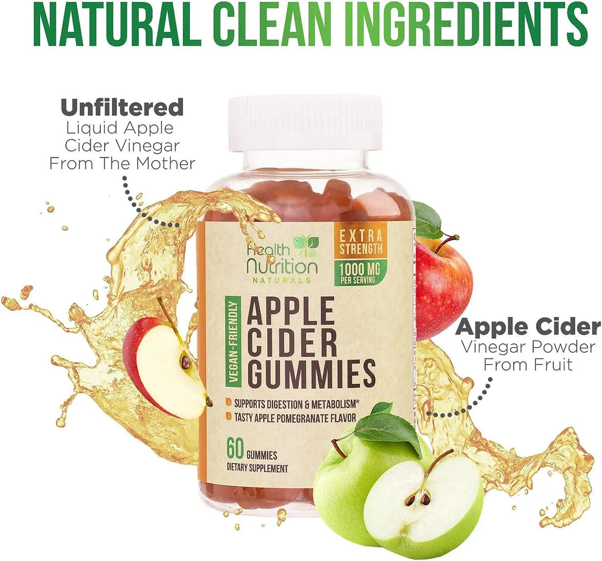 HEALTH NUTRITION NATURALS - Health Nutrition Naturals Vegan Apple Cider Vinegar Gummies 60 Gomitas - The Red Vitamin MX - Suplementos Alimenticios - {{ shop.shopifyCountryName }}