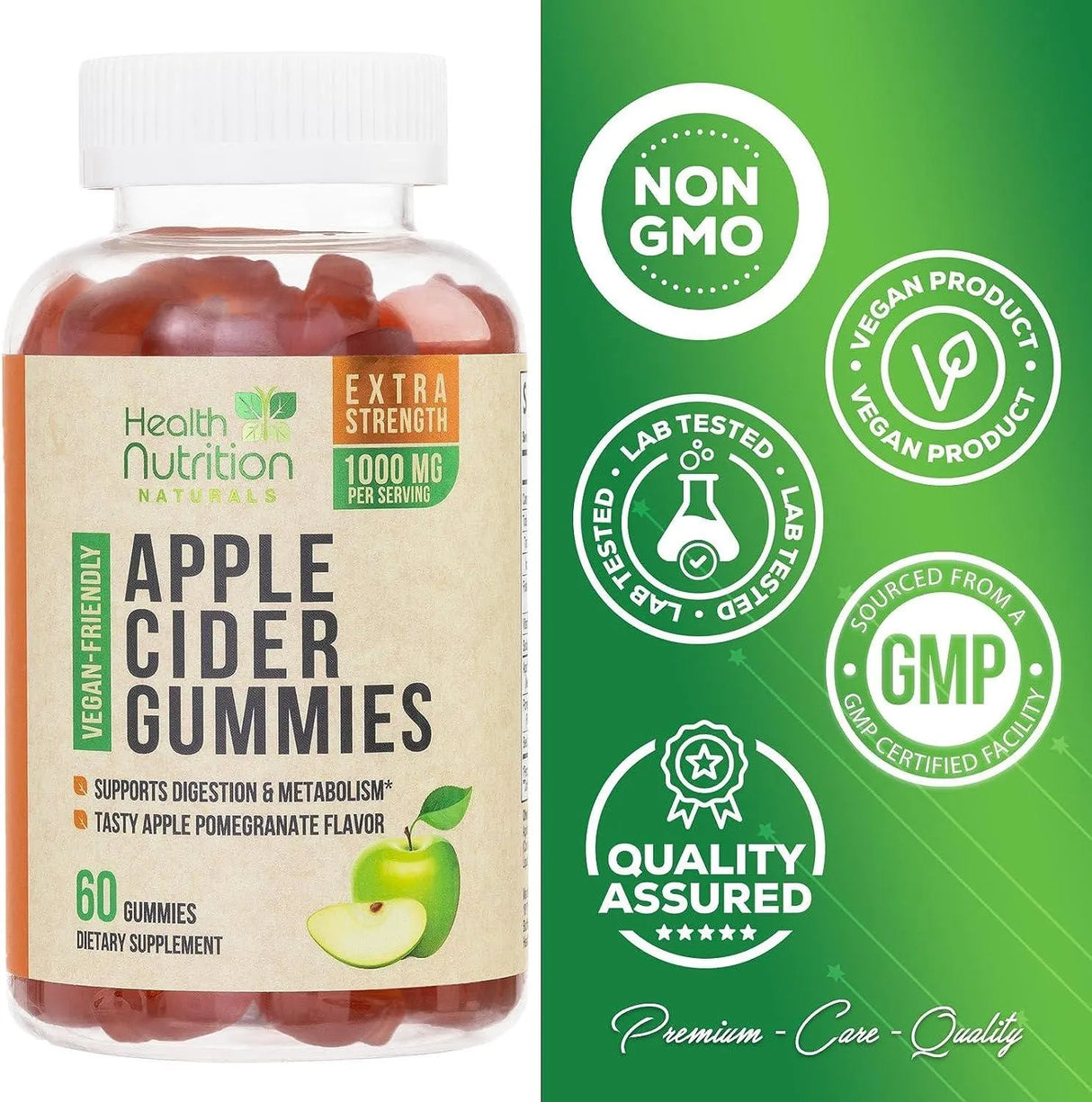 HEALTH NUTRITION NATURALS - Health Nutrition Naturals Vegan Apple Cider Vinegar Gummies 60 Gomitas - The Red Vitamin MX - Suplementos Alimenticios - {{ shop.shopifyCountryName }}