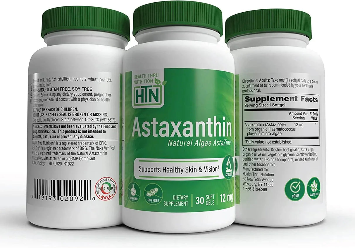 HEALTH THRU NUTRITION - Health Thru Nutrition Astaxanthin Triple Strength 12Mg. 30 Capsulas Blandas - The Red Vitamin MX - Suplementos Alimenticios - {{ shop.shopifyCountryName }}