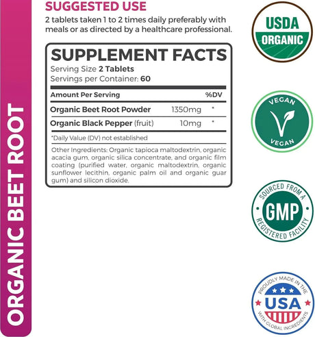 HEALTHS HARMONY - Healths Harmony Organic Beet Root Powder 120 Tabletas - The Red Vitamin MX - Suplementos Alimenticios - {{ shop.shopifyCountryName }}