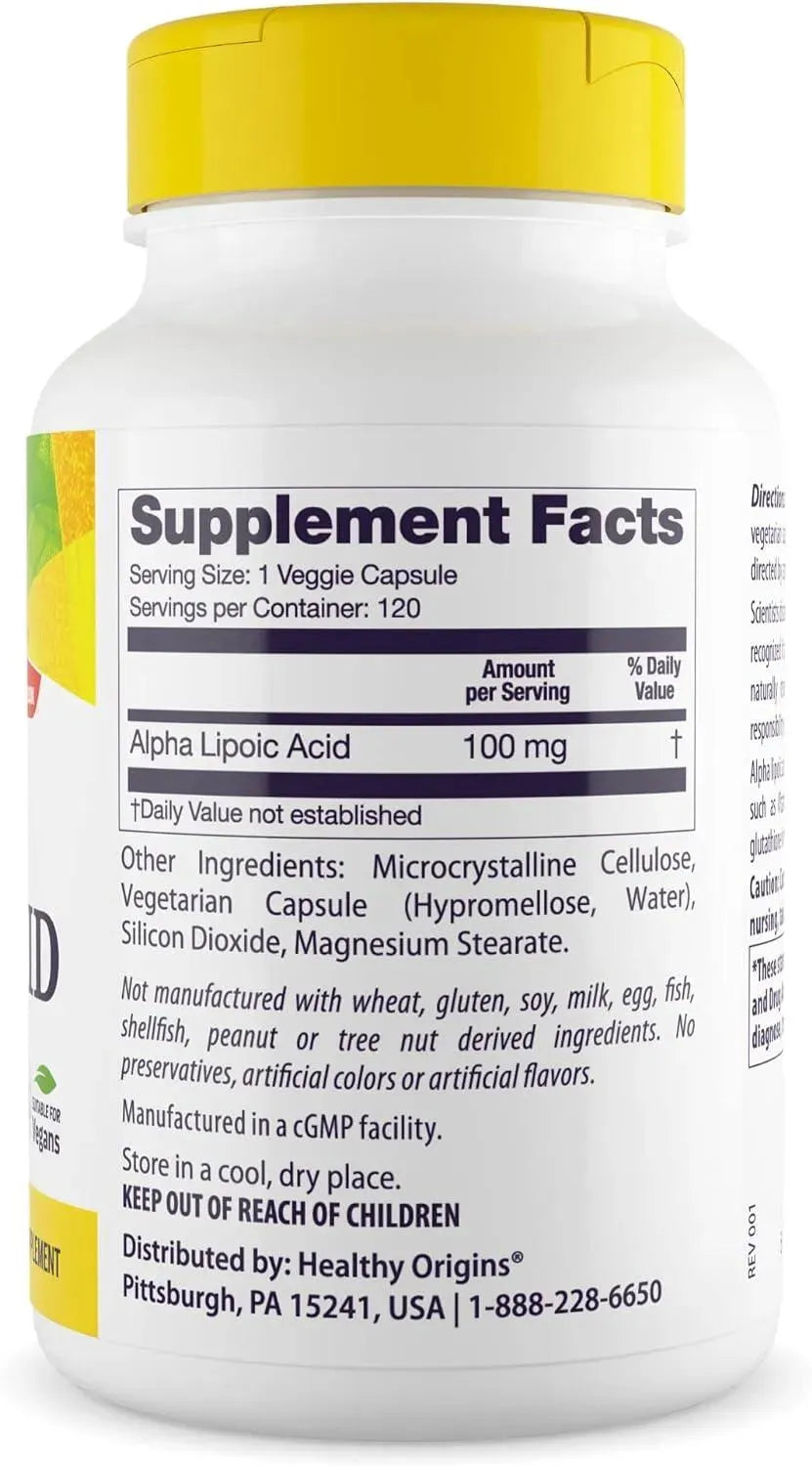 HEALTHY ORIGINS - Healthy Origins Alpha Lipoic Acid 100Mg. 120 Capsulas - The Red Vitamin MX - Suplementos Alimenticios - {{ shop.shopifyCountryName }}