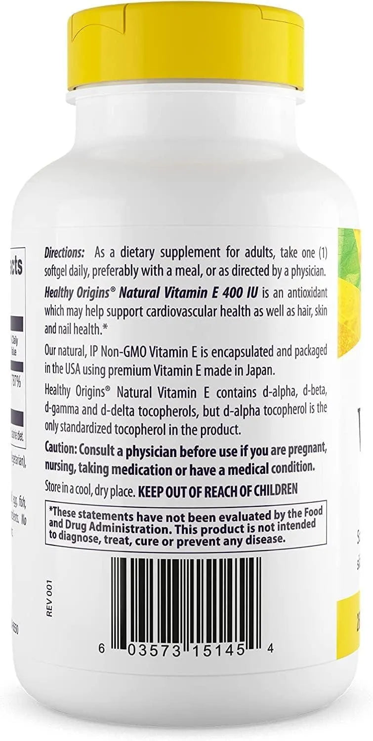 HEALTHY ORIGINS - Healthy Origins Vitamin E 400 IU 180 Capsulas Blandas - The Red Vitamin MX - Suplementos Alimenticios - {{ shop.shopifyCountryName }}