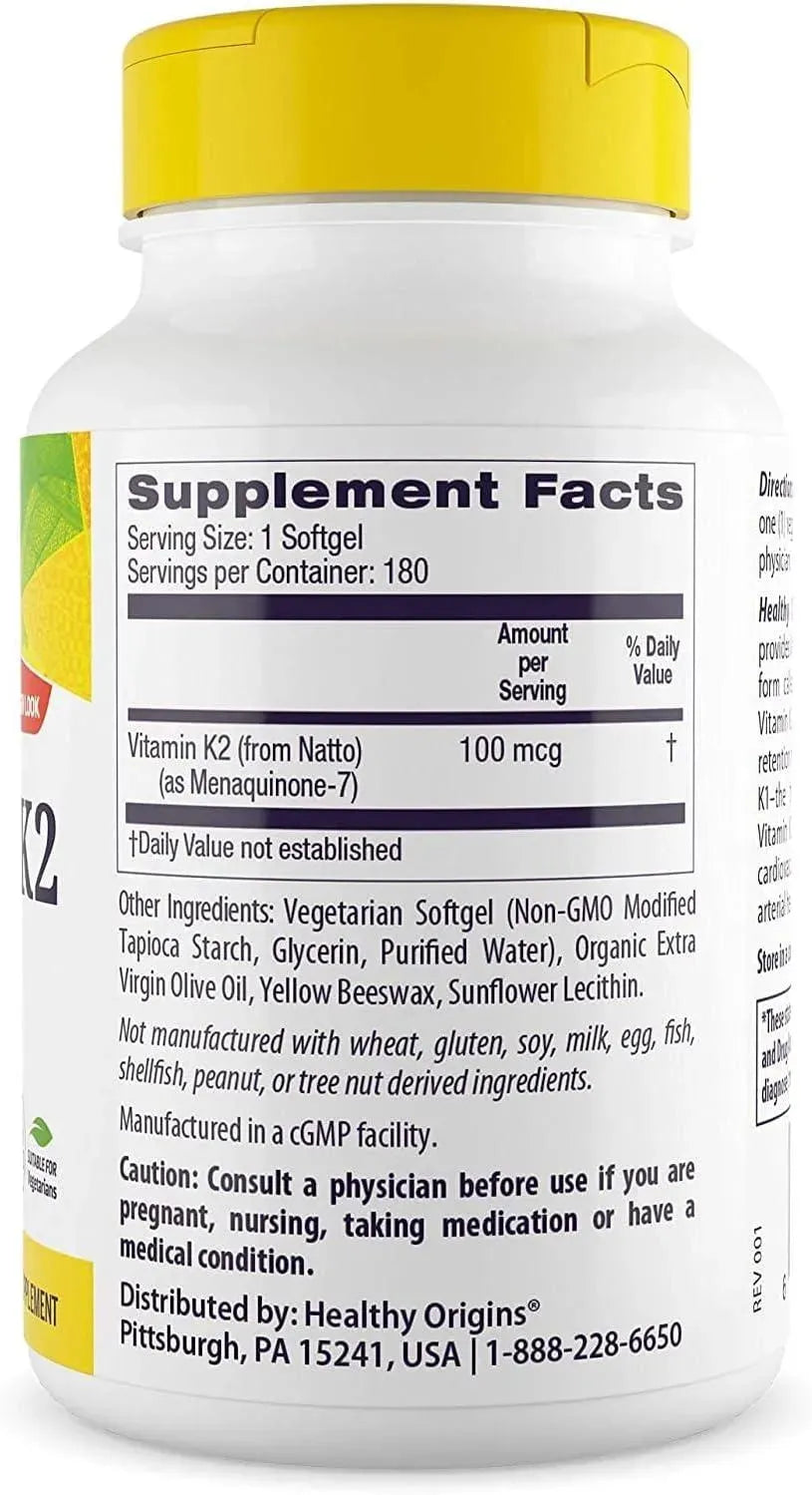 HEALTHY ORIGINS - Healthy Origins Vitamin K2 as MK-7 100mcg 180 Capsulas Blandas - The Red Vitamin MX - Suplementos Alimenticios - {{ shop.shopifyCountryName }}