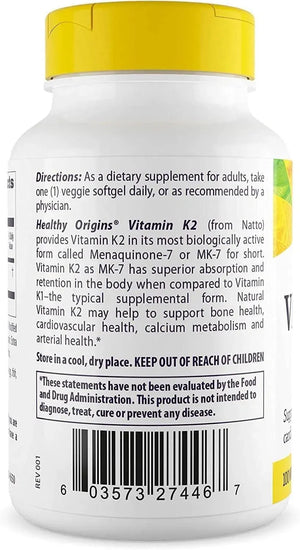 HEALTHY ORIGINS - Healthy Origins Vitamin K2 as MK-7 100mcg 180 Capsulas Blandas - The Red Vitamin MX - Suplementos Alimenticios - {{ shop.shopifyCountryName }}