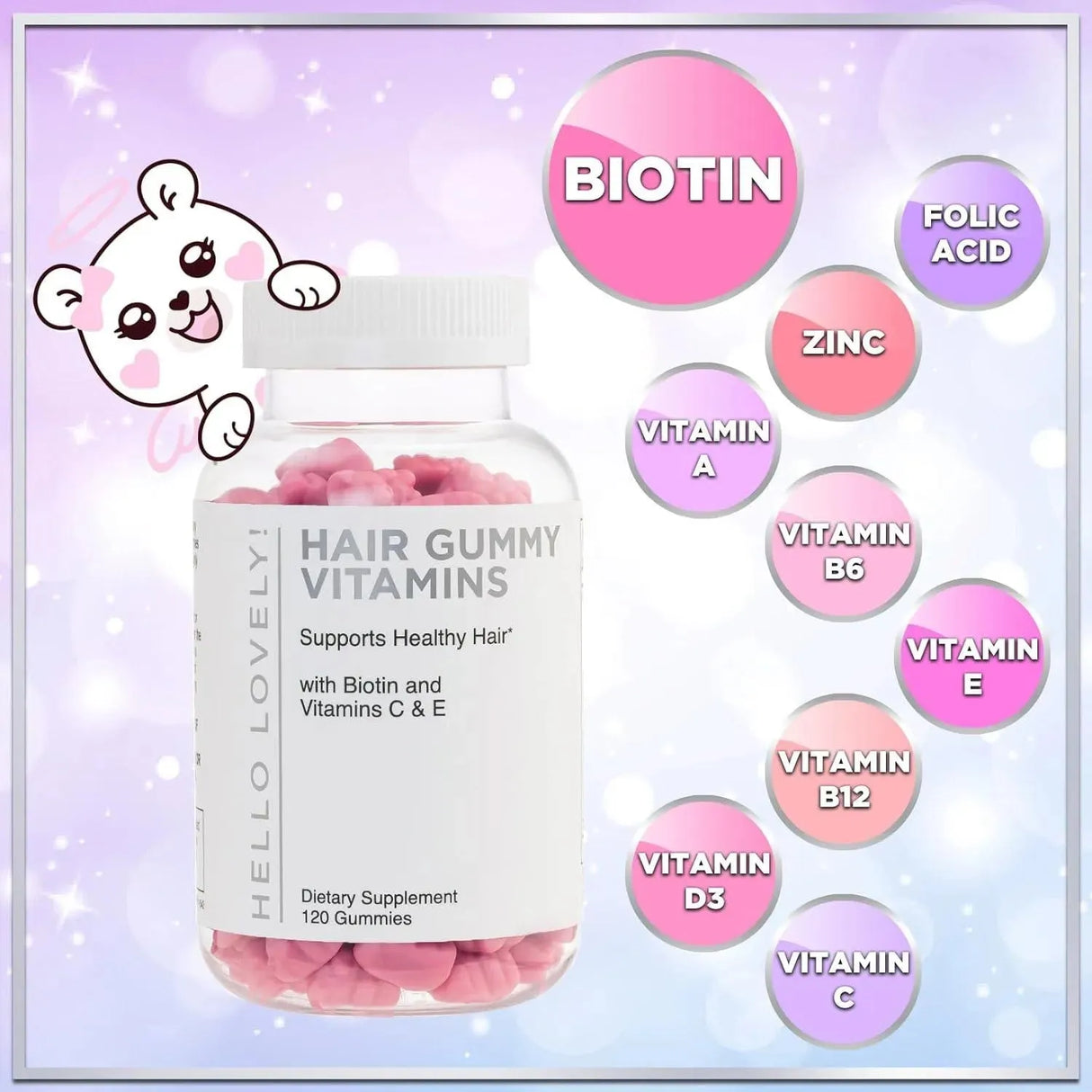 HELLO LOVELY! - Hello Lovely! Hair Vitamins Gummies with Biotin 5000 mcg Vitamin E & C 120 Gomitas - The Red Vitamin MX - Suplementos Alimenticios - {{ shop.shopifyCountryName }}