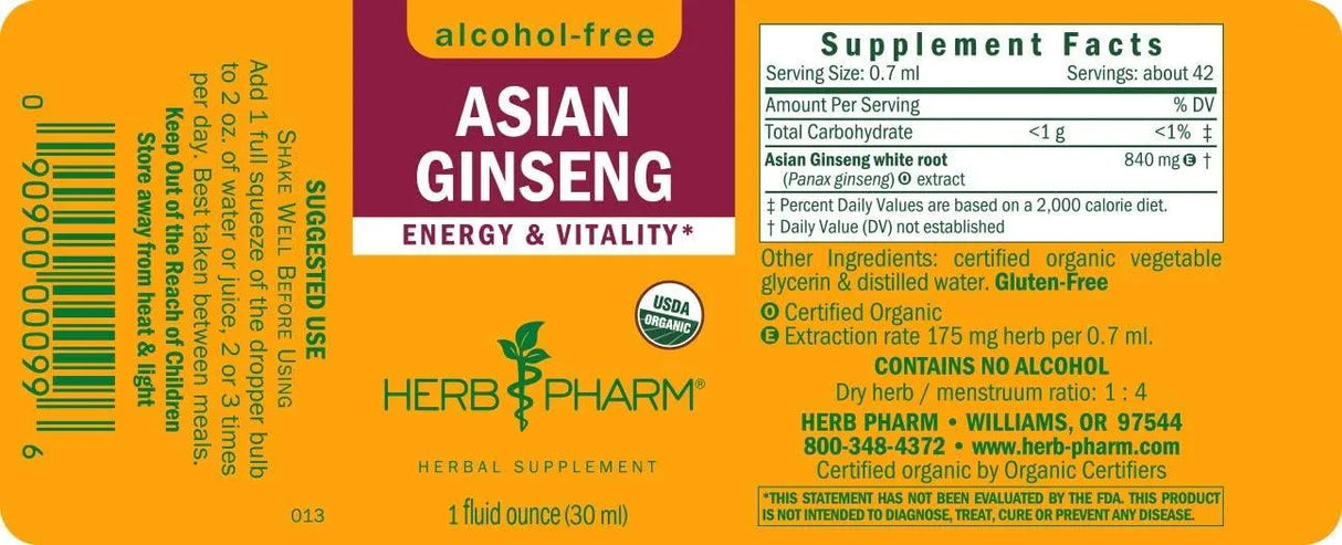 HERB PHARM - Herb Pharm Asian (Panax) Ginseng Liquid Glycerite 30Ml. - The Red Vitamin MX - Suplementos Alimenticios - {{ shop.shopifyCountryName }}