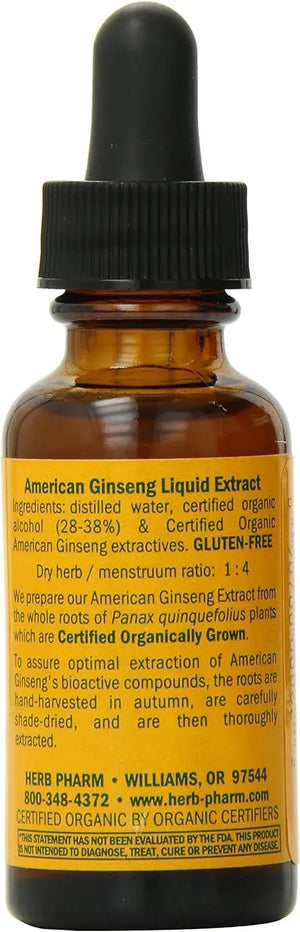 HERB PHARM - Herb Pharm Certified Organic American Ginseng Extract 1 Fl.Oz. - The Red Vitamin MX - Suplementos Alimenticios - {{ shop.shopifyCountryName }}