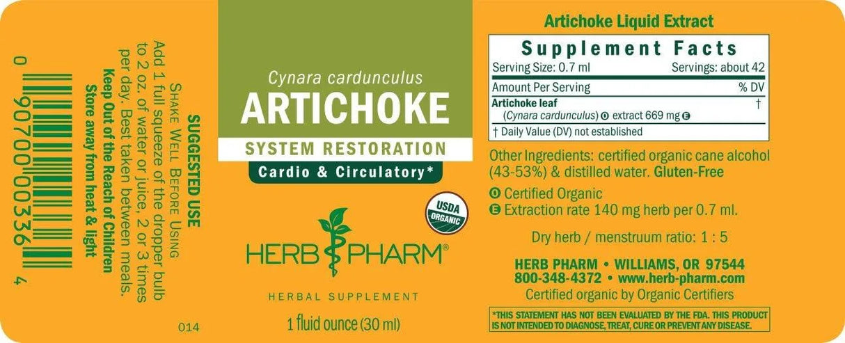 HERB PHARM - Herb Pharm Certified Organic Artichoke Liquid Extract 1 Fl.Oz. - The Red Vitamin MX - Suplementos Alimenticios - {{ shop.shopifyCountryName }}